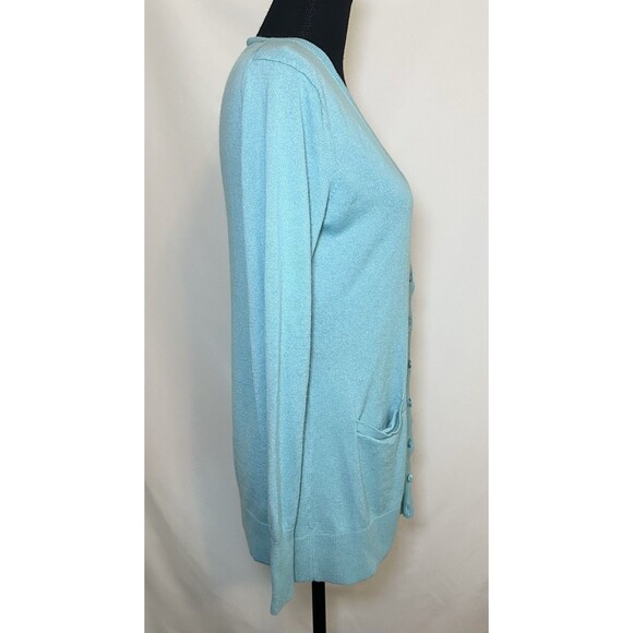 Nordstrom Collection Cashmere Silk Blend Button Aqua Blue Cardigan Women's MED - Picture 4 of 14